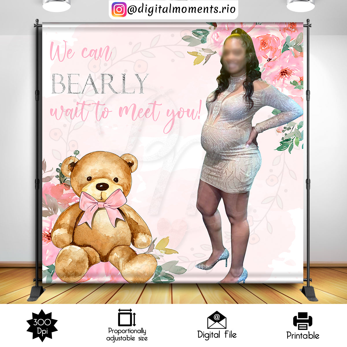 Bearly Pink 8x8, events, custom, picture, 8x8, bear, teddy, backdrop