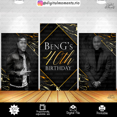 Bengs 4x7, events, custom, panel, birthday, gold, black, wall, design