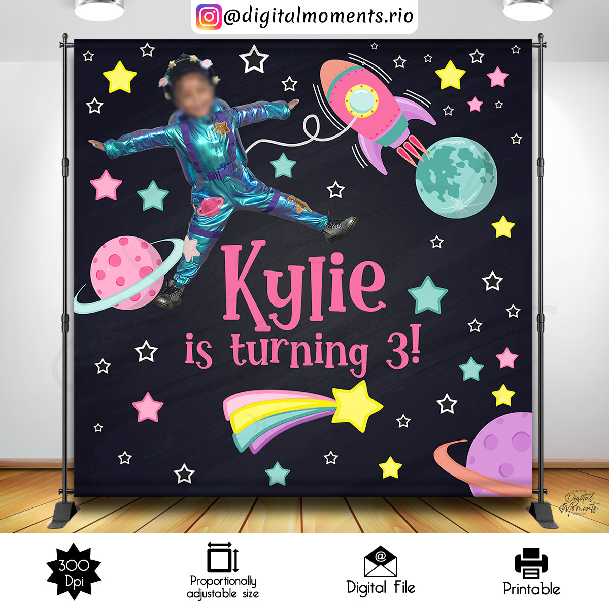 Astronaut Birthday 8x8 Custom Backdrop with picture, Custom Digital File | Digital Download for Events for Events. 8x8, arts, astronaut, bac…