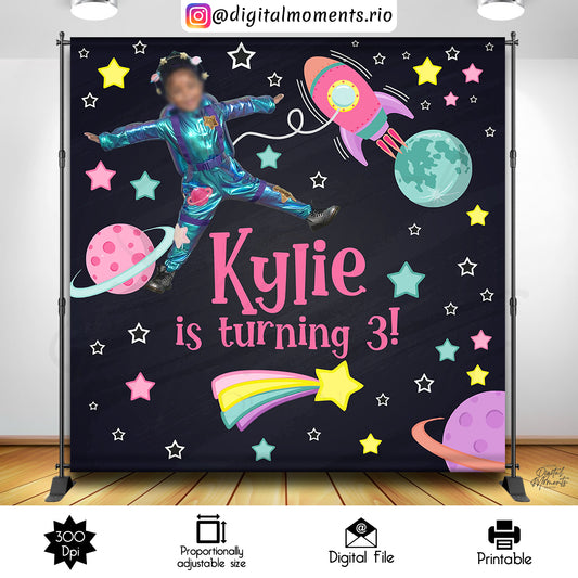 Astronaut Birthday 8x8 Custom Backdrop with picture, Digital file only