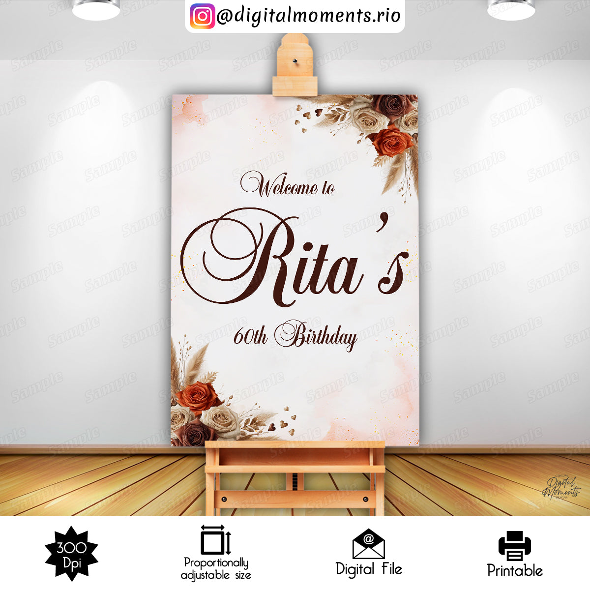 Boho 60th Birthday Sign 24x36, boho, events, welcome, custom, floral, 24x36, sign, design