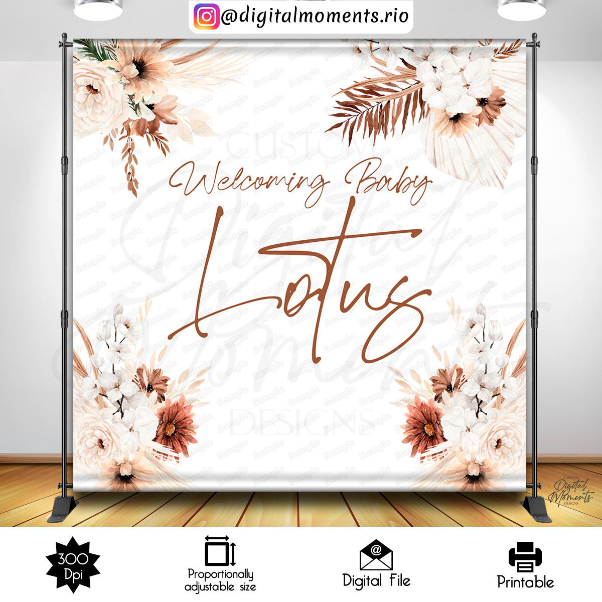 Boho Lotus 8x8, boho, events, custom, shower, baby, 8x8, backdrop