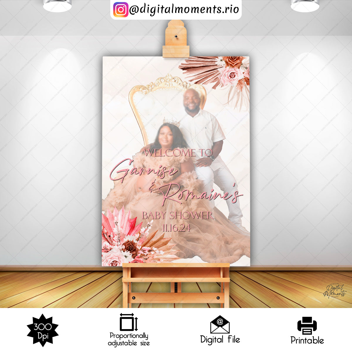 Boho Pink Sign 24x36 Garnise, boho, events, welcome, custom, floral, 24x36, sign, design