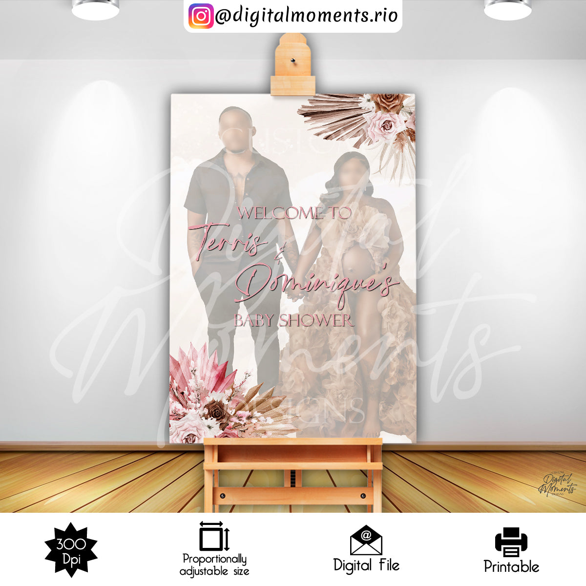 Boho Floral 24x36 Welcome Sign Custom Design, Digital file only | Digital Download for Events