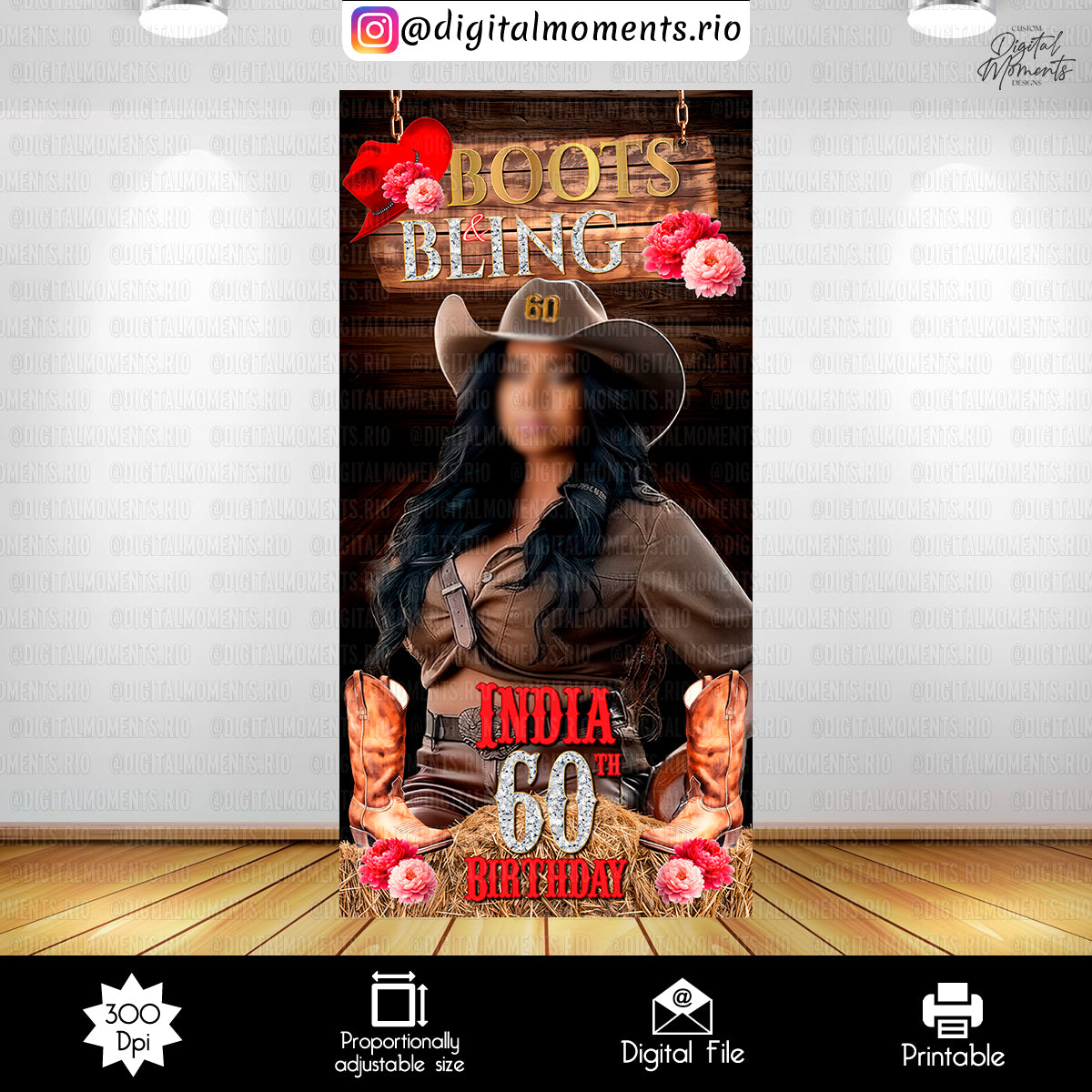 Boots and Bling Birthday 4x8 Panel Wall Custom Design, Custom Digital File | Digital Download for Events for Events. 4x8, and, arts, backdro…