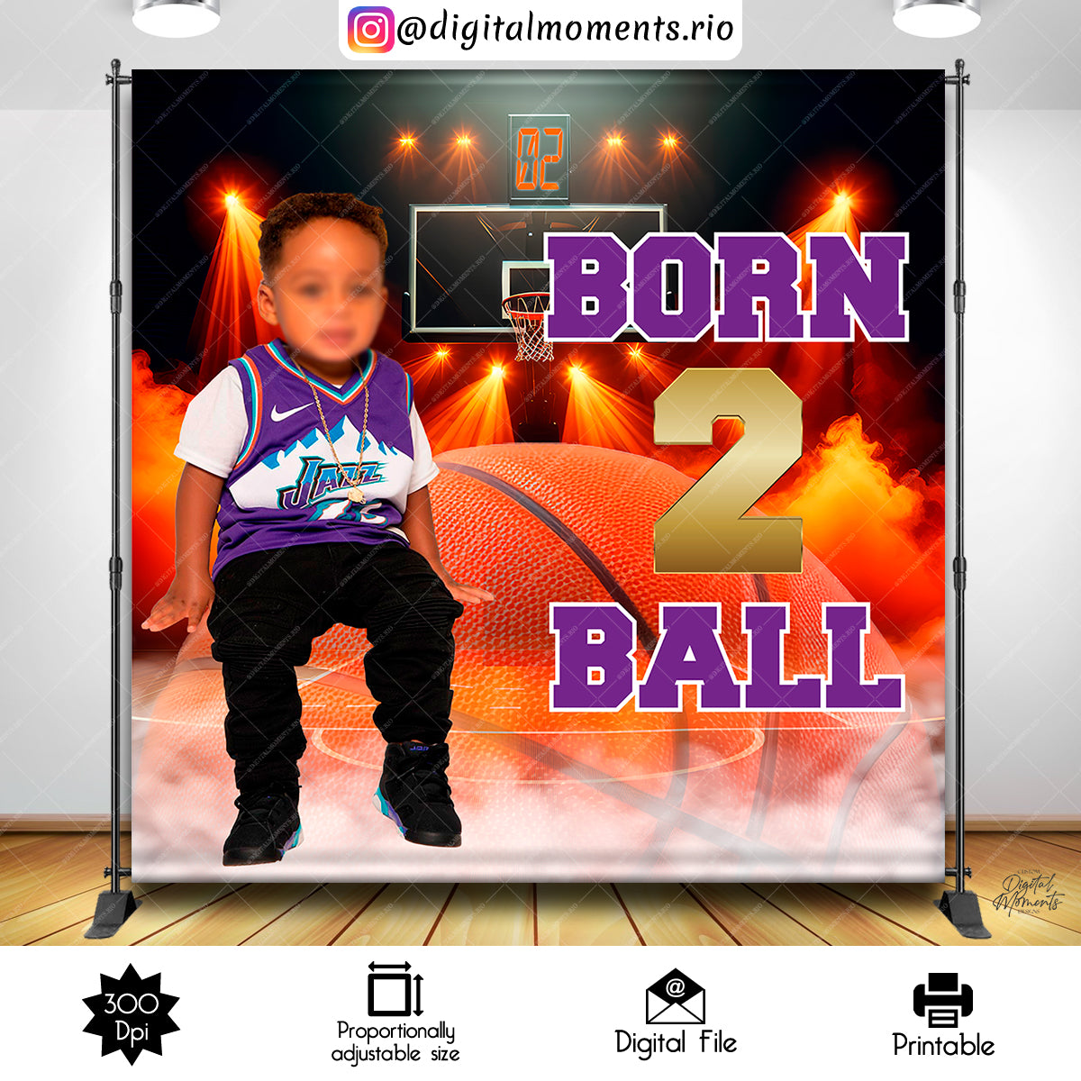 Born 2 Ball 8x8 Custom Backdrop with picture, Digital file only