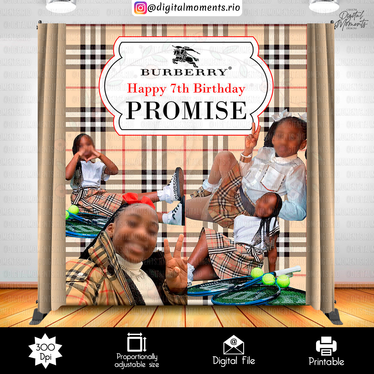 Burberry 8x8 Birthday Custom Backdrop, Custom Digital File | Digital Download for Events
