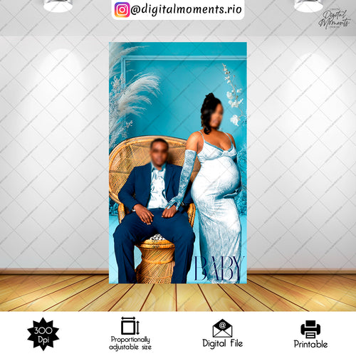Blue and White Boho Baby Shower Panel Wall Custom Design, Digital file only | Digital Download for Events