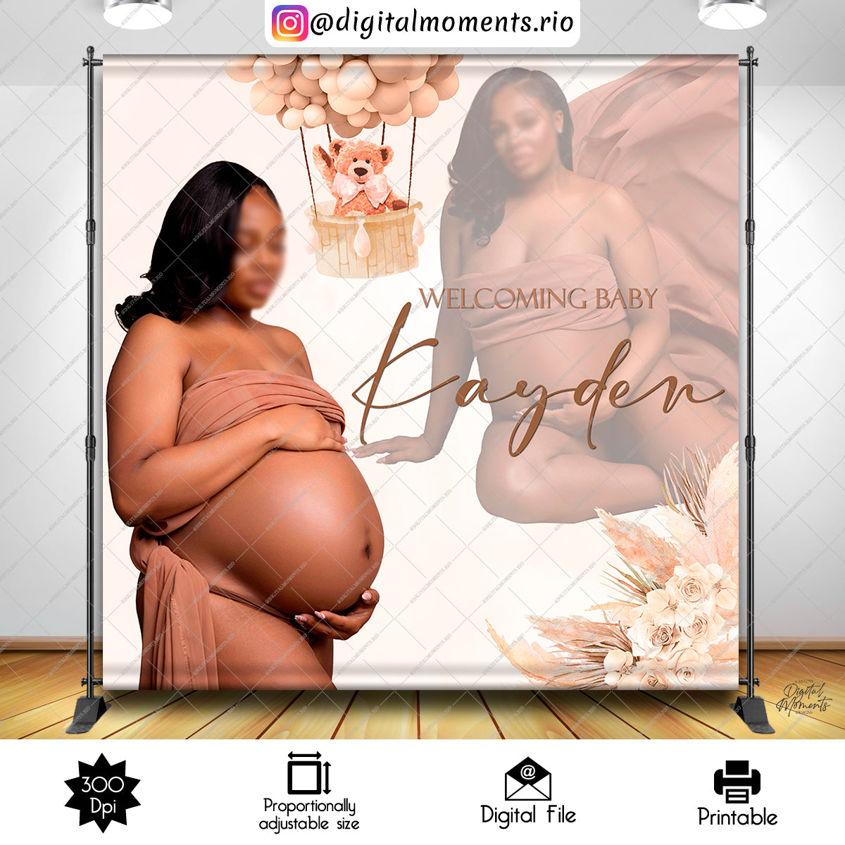 Teddy Bear 8x8 Custom Backdrop with 2 pictures, Custom Digital File | Digital Download for Events for Events