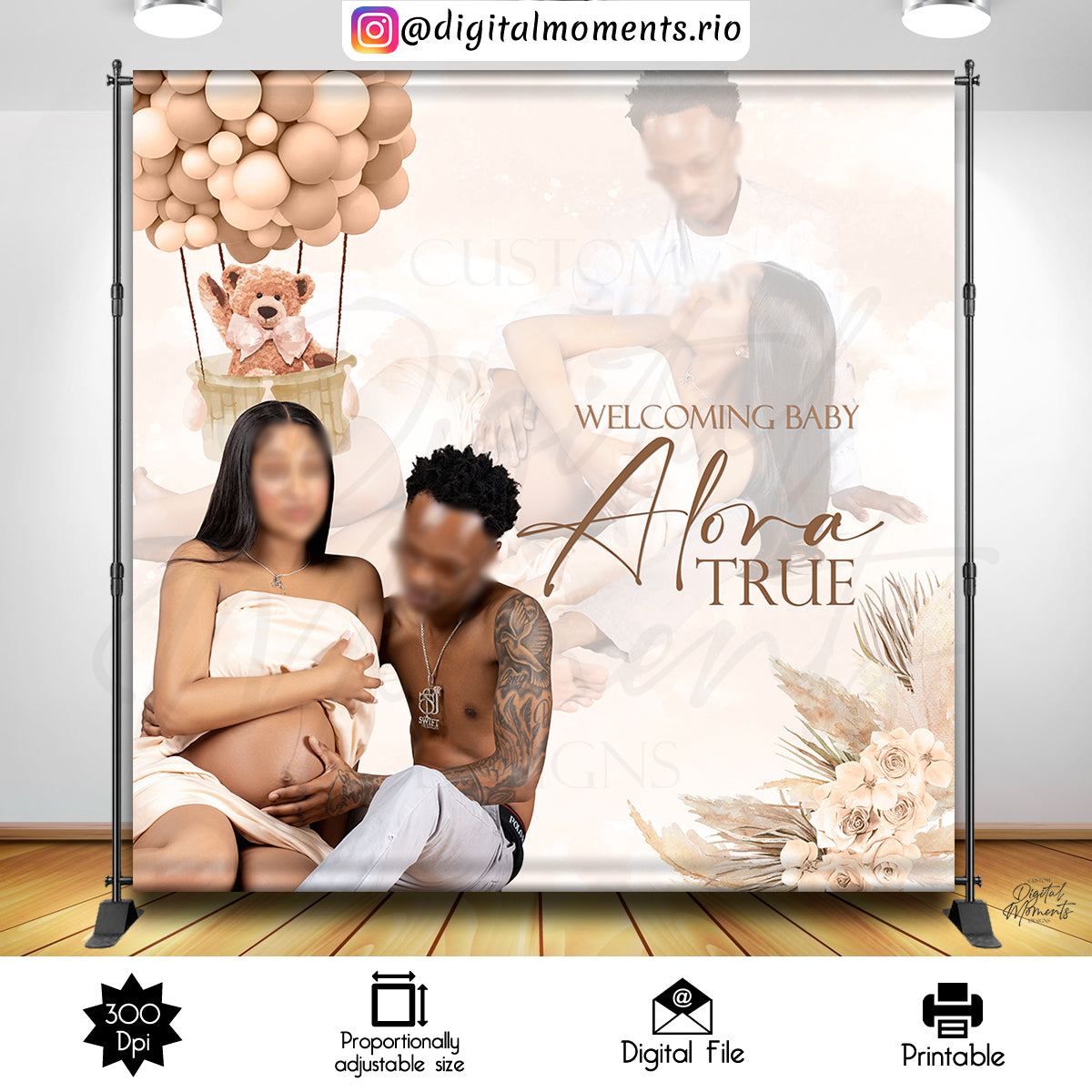 Teddy Bear 8x8 Custom Backdrop with 2 pictures, Digital file only