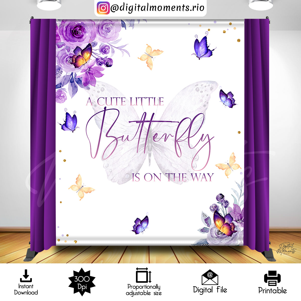 A Cute Little Butterfly 5x6 Digital Backdrop Design, Instant Download | Digital Download for Events - Instant Digital Download