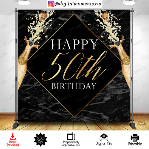 Champagne 50th 8x8 Instant, champagne, events, 50th, bash, 8x8, backdrop, design, instant