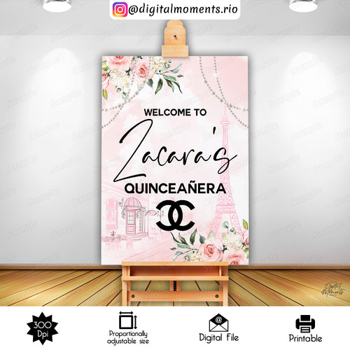 Chanel Zacara Sign 18x24, events, welcome, custom, floral, 24x36, sign, , design, paris