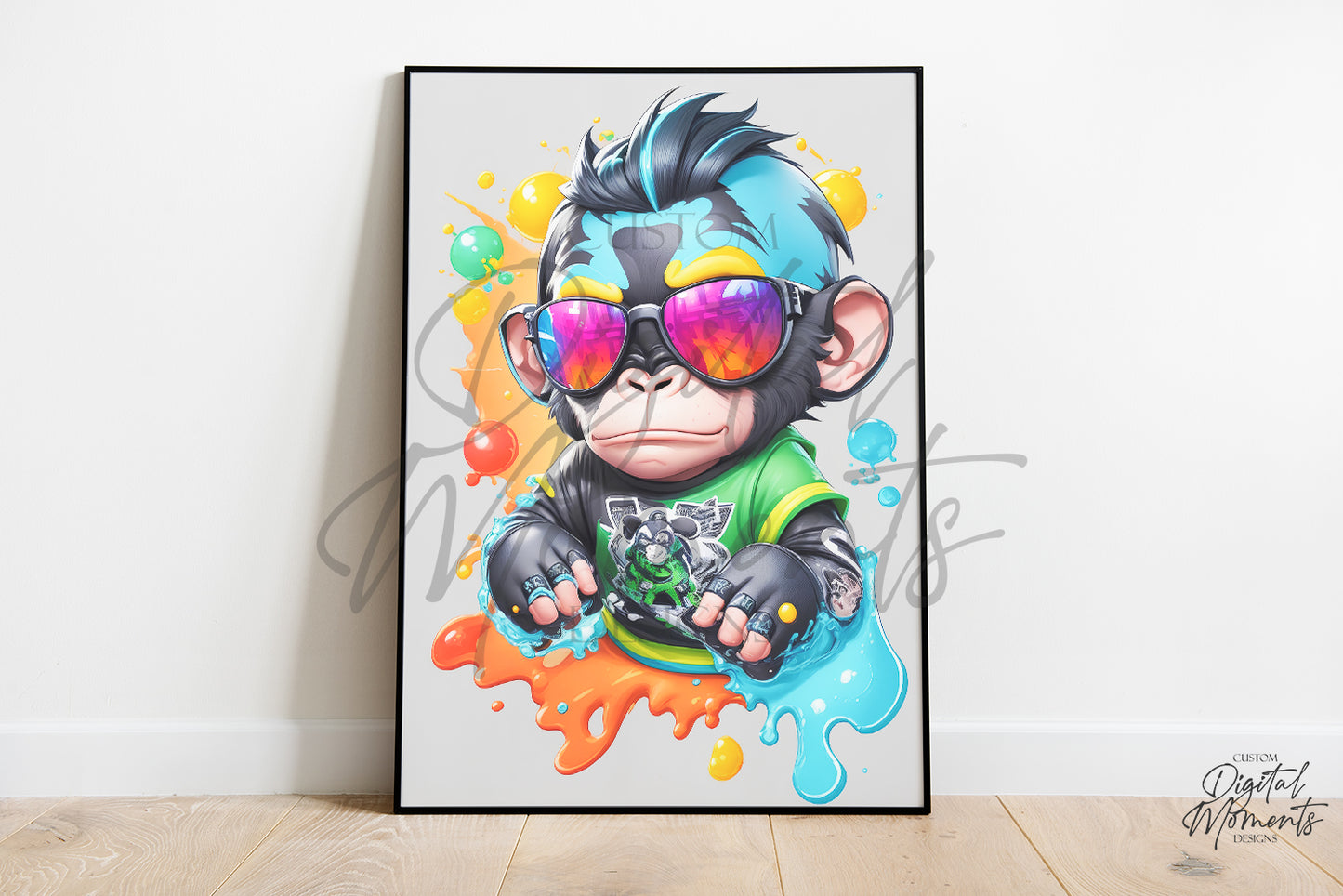 Baby Chimp with sunglasses Poster, Splash Art, Wall Art - INSTANT DOWNLOAD | Digital Download for Events - Instant Digital Download