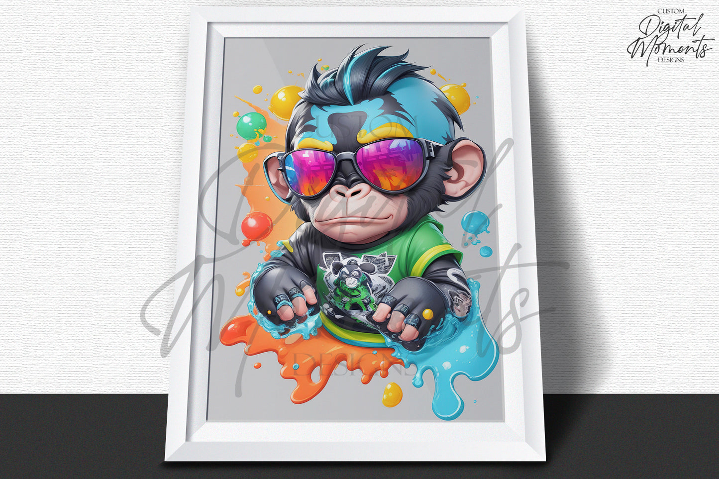 Baby Chimp with sunglasses Poster, Splash Art, Wall Art - INSTANT DOWNLOAD | Digital Download for Events - Instant Digital Download