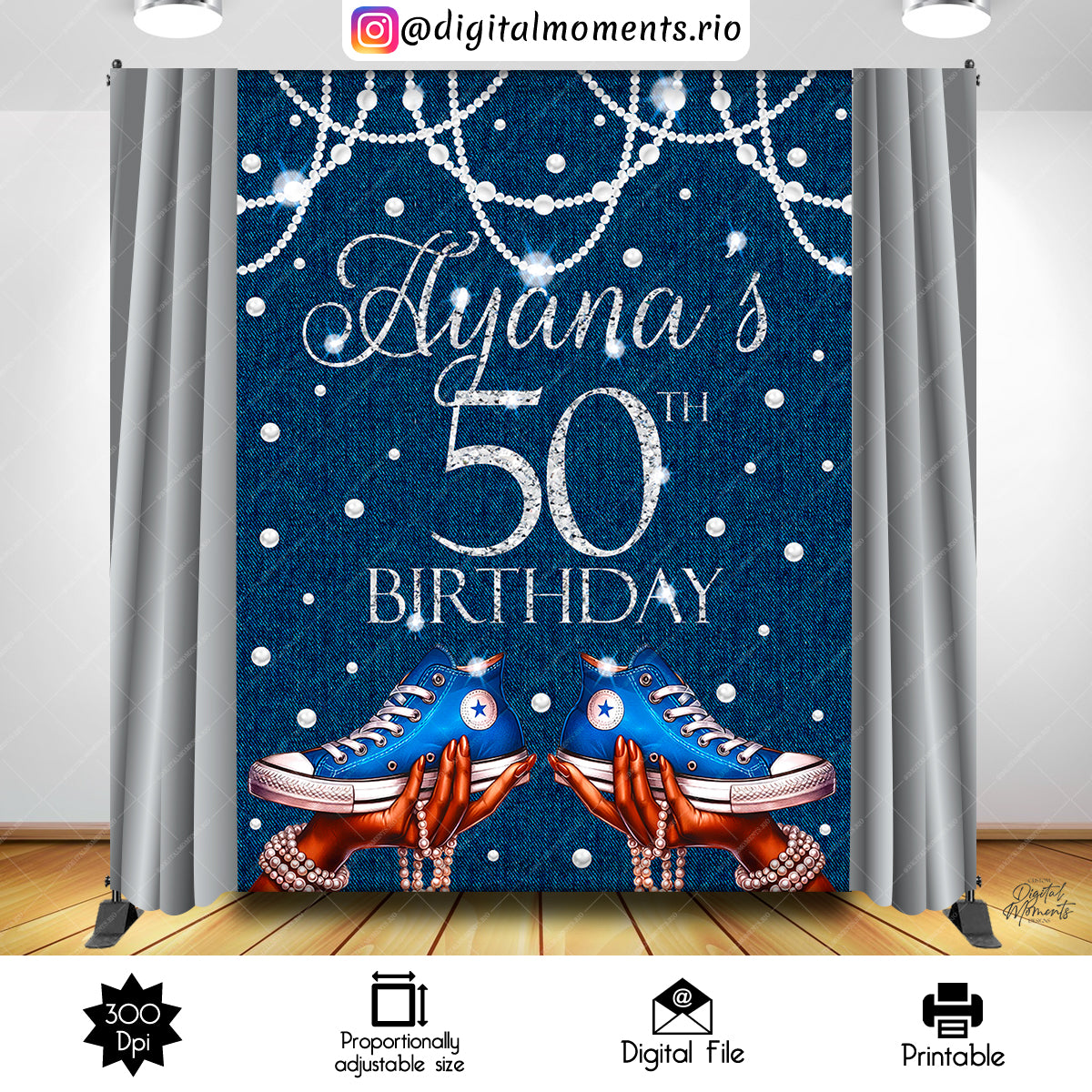 Chucks and Pearls 6x8 Custom Backdrop, Digital file only | Custom Digital Download for Kids Party or Event