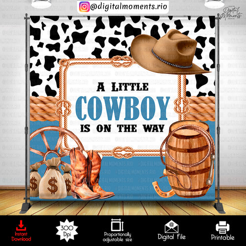 A little Cowboy is on the way 8x8 Baby Shower Digital Backdrop Design, Instant Download | Digital Download for Events