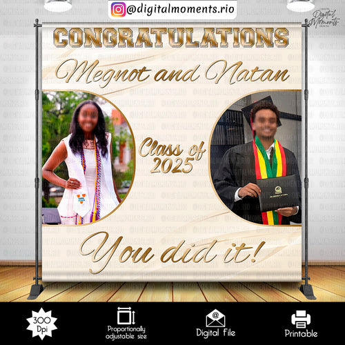 Class Of 2025 Ivory And Gold  8x8, events, custom, graduation, 8x8, backdrop, design