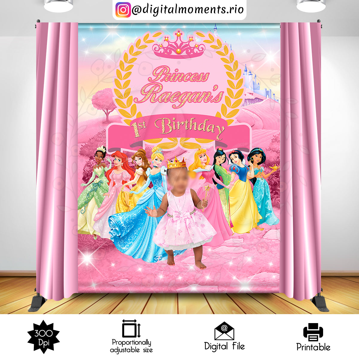 Disney Princess 6x8 Custom Backdrop with picture, Digital file only