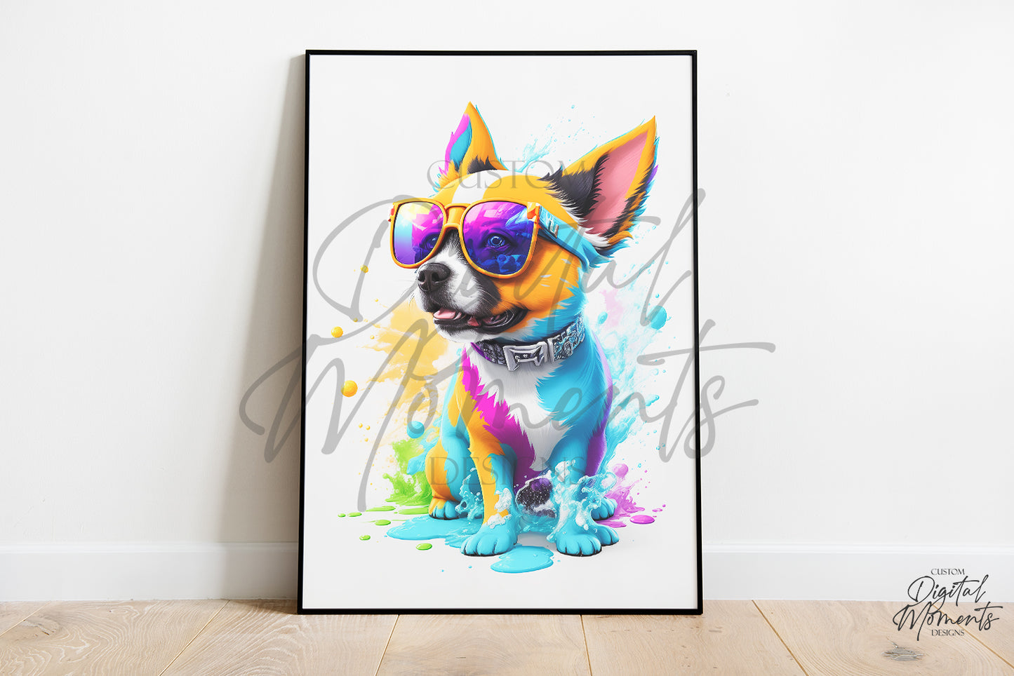 Baby Dog with sunglasses Poster, Splash Art, Wall Art - INSTANT DOWNLOAD | Digital Download for Events - Instant Digital Download