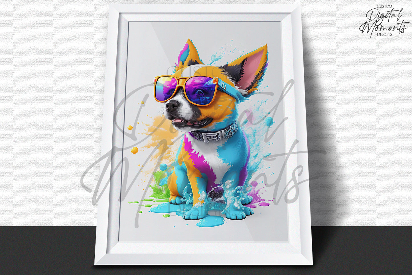 Baby Dog with sunglasses Poster, Splash Art, Wall Art - INSTANT DOWNLOAD | Digital Download for Events - Instant Digital Download