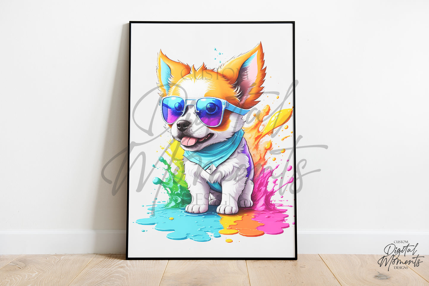 Baby Dog with sunglasses Poster, Splash Art, Wall Art - INSTANT DOWNLOAD | Digital Download for Events - Instant Digital Download