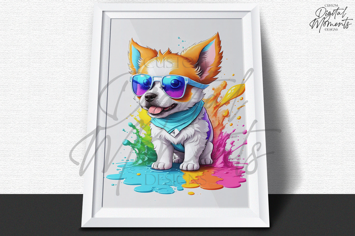 Baby Dog with sunglasses Poster, Splash Art, Wall Art - INSTANT DOWNLOAD | Digital Download for Events - Instant Digital Download