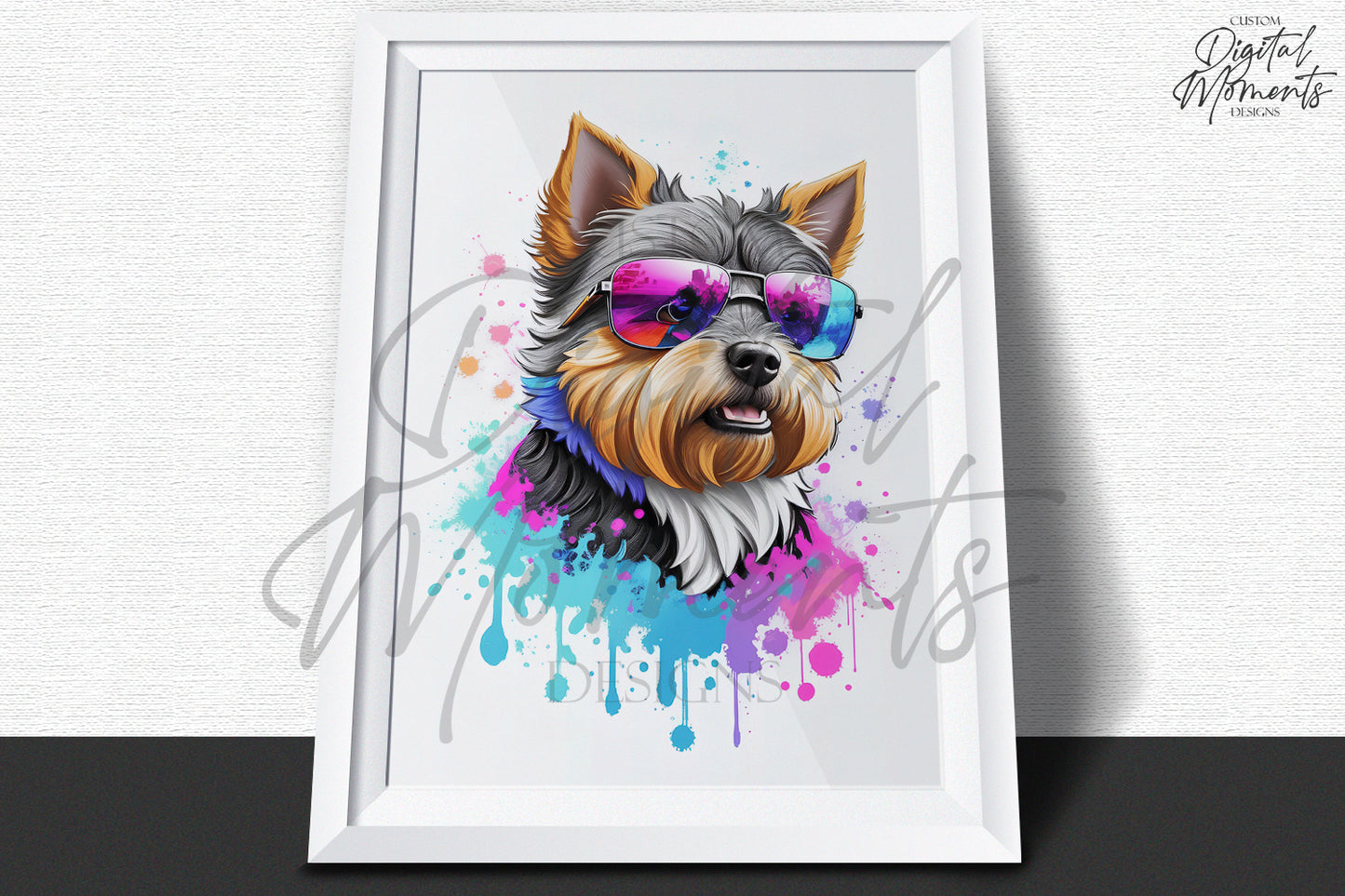 Dog with sunglasses Poster, Splash Art, Wall Art - INSTANT DOWNLOAD | Digital Download for Events - Instant Digital Download