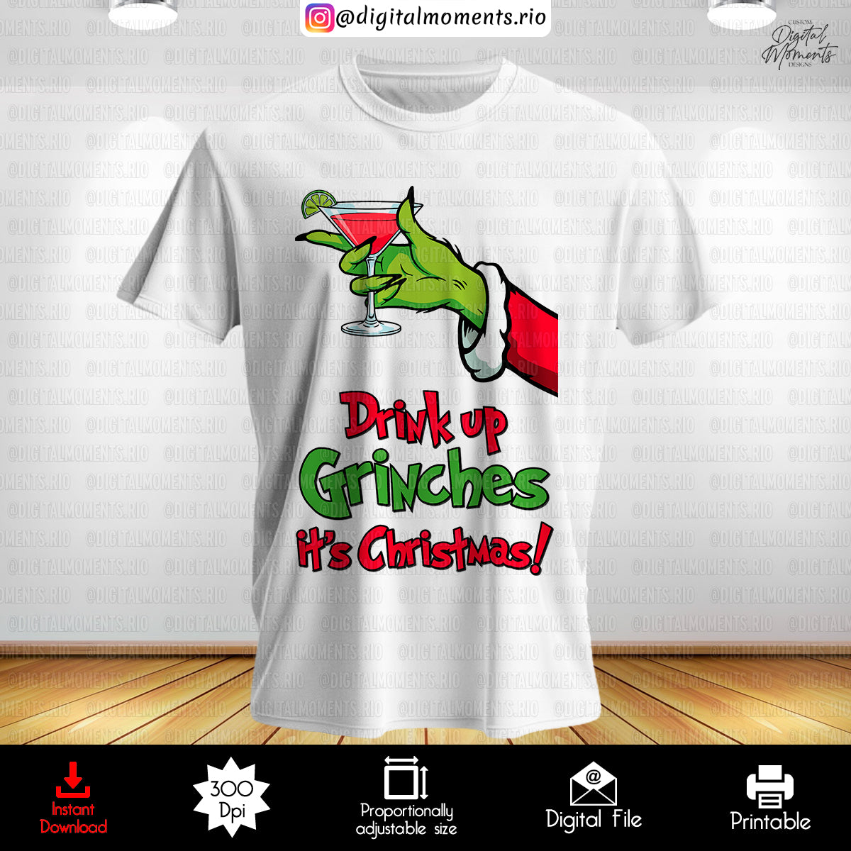 Drink Up Grinches Christmas Clipart Pack – 5 PNG Files, High-Resolution Holiday Drink Graphics, Instant Download