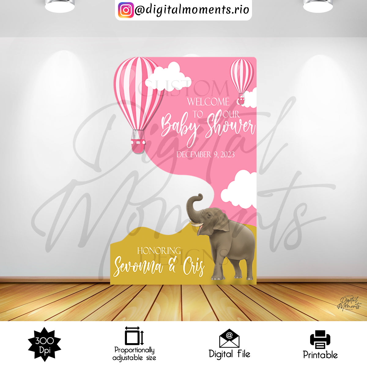 Elephant Abstract 4x5, events, custom, shower, baby, panel, 4x5, elephant, design