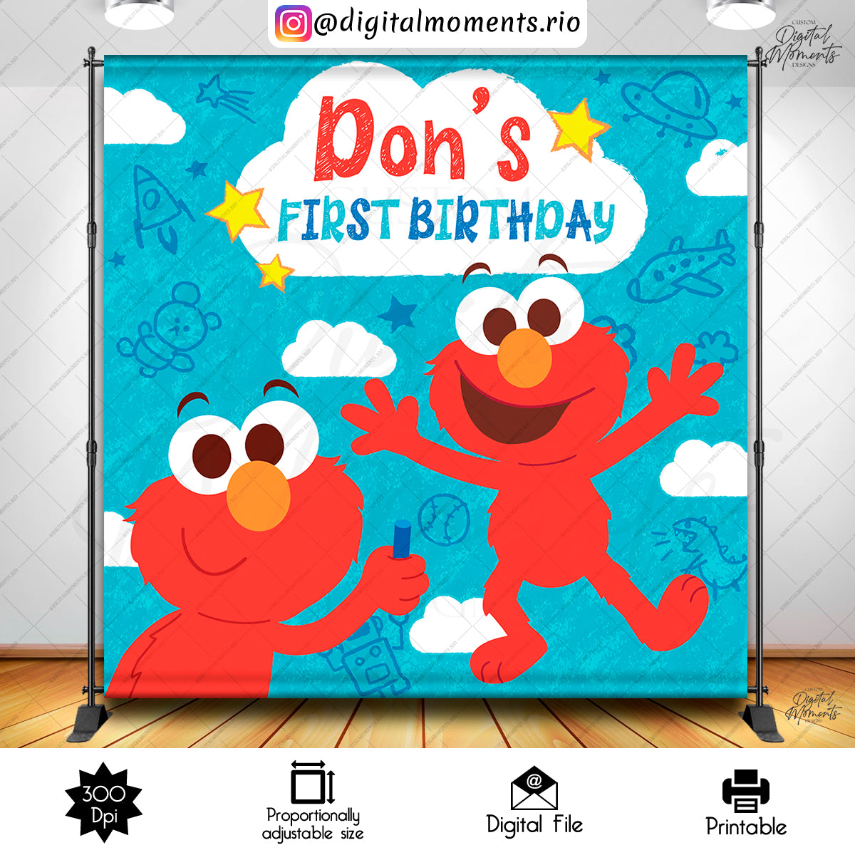 Elmo's World Birthday 8x8 Custom Backdrop Design, Digital file only