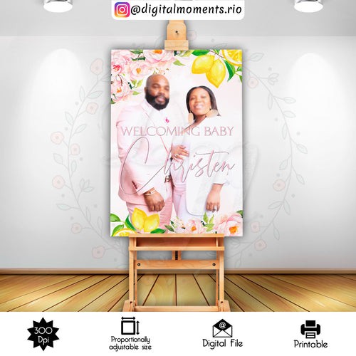 Floral Lemon 24x36, events, welcome, pink, custom, 24x36, sign, lemon, design