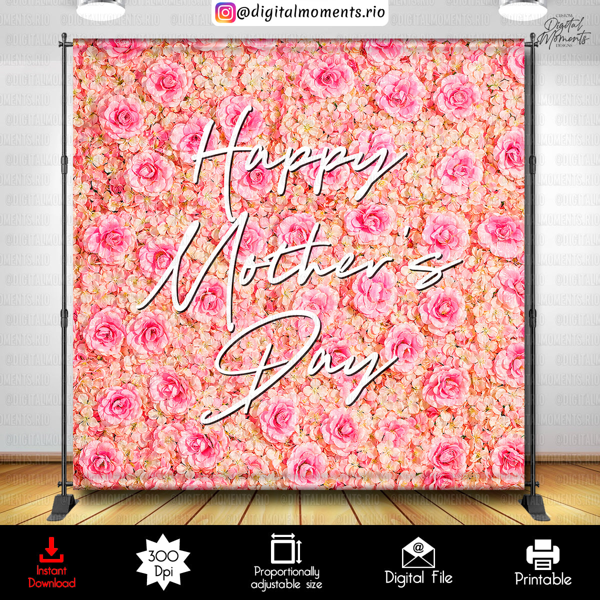 Diseño de fondo digital del Día de las Madres 8x8, descarga instantánea