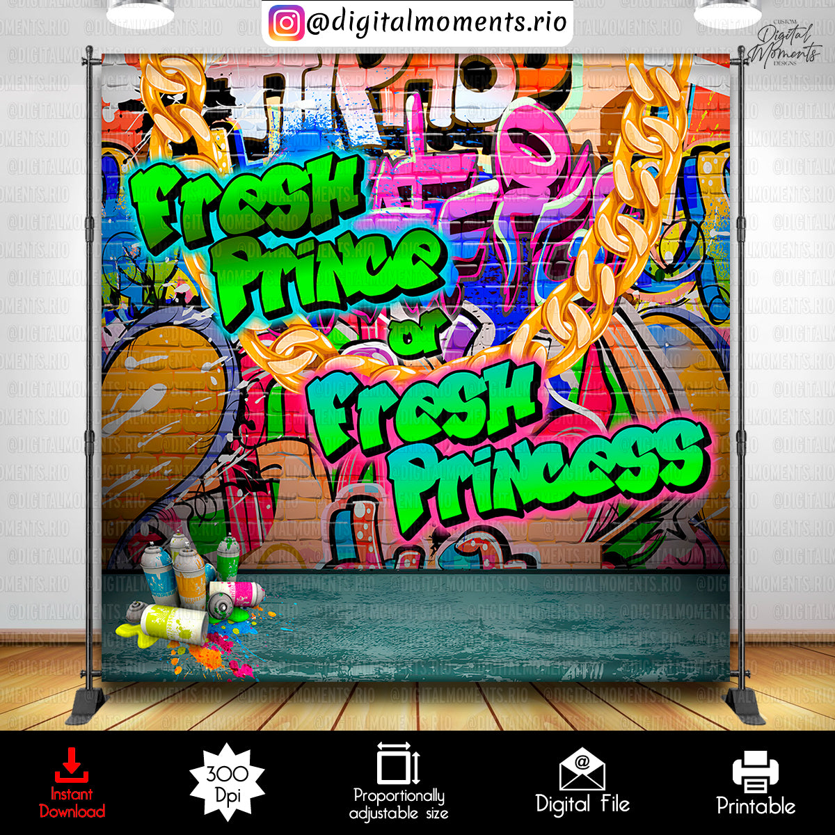 Fresh Prince or Princess 8x8 Gender Reveal Digital Backdrop Design, Instant Download | Digital Download for Events