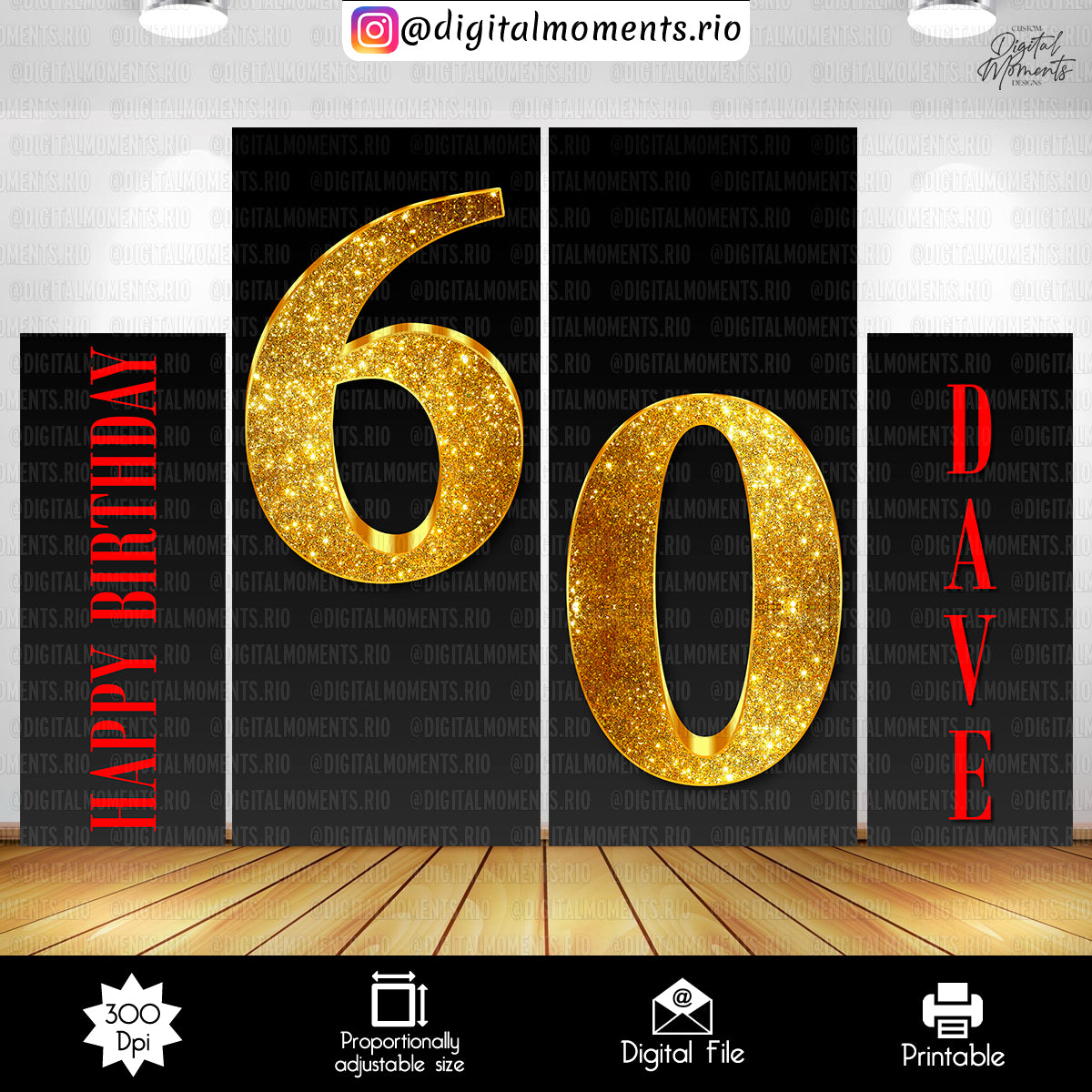 60th Birthday Panel Wall Custom Design, Custom Digital File | Digital Download for Events for Events. 60th, arts, backdrop, backdrop-sign, b…