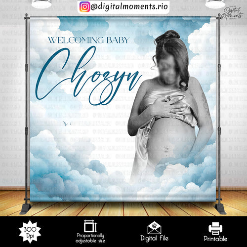 Heaven Sent 8x8 Baby Shower Custom Backdrop with picture, Digital file only | Digital Download for Events