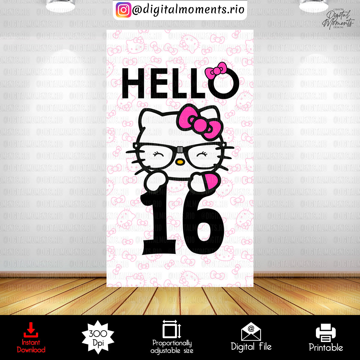 Hello Kitty Pattern 4x7 Instant, hello, events, panel, design, instant, 4x7