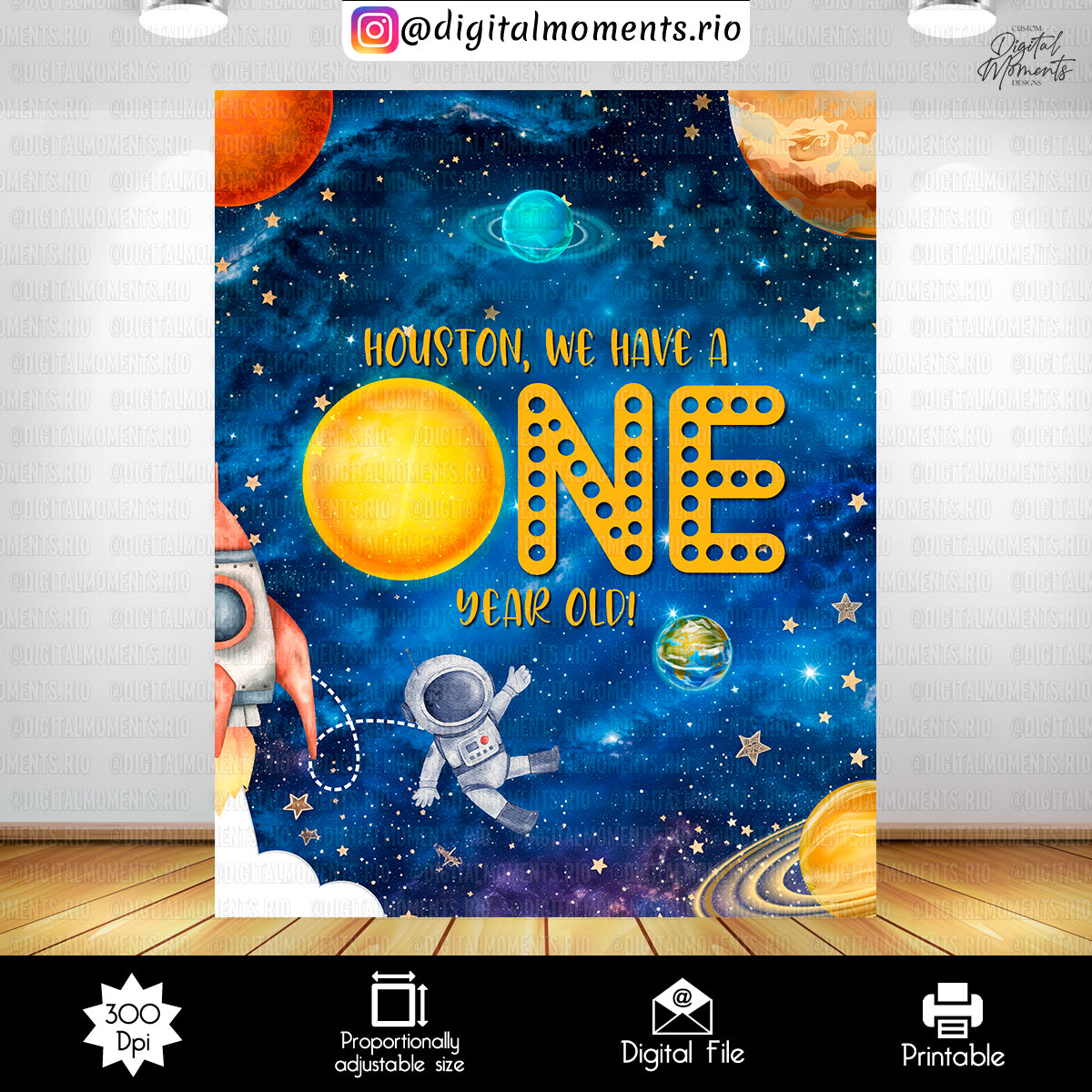 Houston we have ONE Birthday 6x8 Custom Backdrop, Custom Digital File | Digital Download for Events for Events. 6x8, arts, backdrop, backdro…