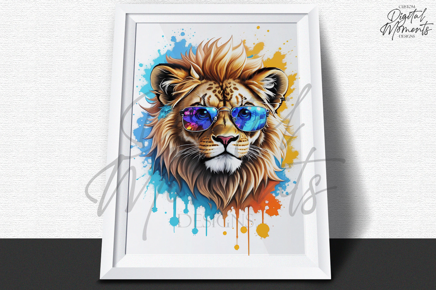 Lion with sunglasses Poster, Splash Art, Wall Art - INSTANT DOWNLOAD | Digital Download for Events - Instant Digital Download