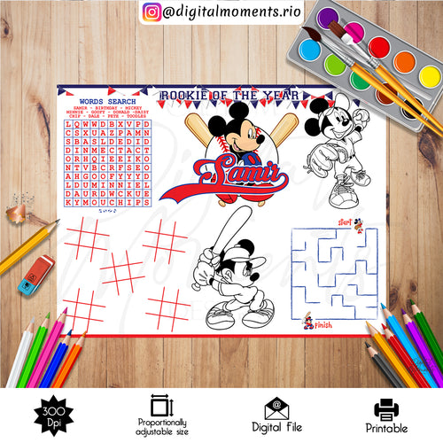 Mickey Baseball Activity Sheet, events, mickey, custom, sheet, baseball, activity, design