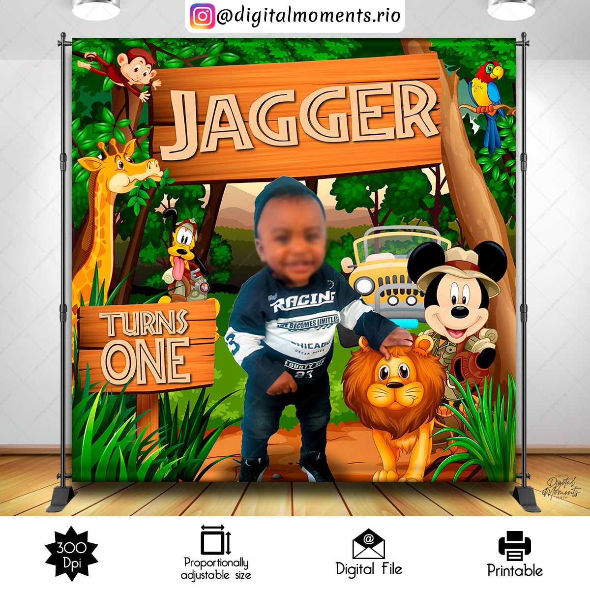 Mickey Safari 8x8 Custom Backdrop with 1 picture, Digital file only | Digital Download for Events
