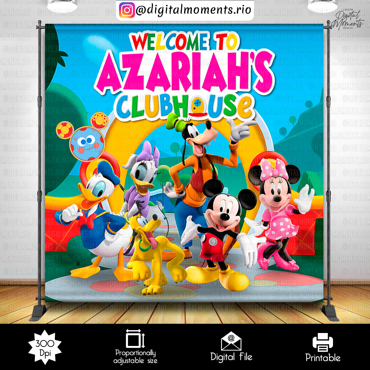 Mickey Clubhouse 8x8 Custom Backdrop, Digital file only | Digital Download for Events