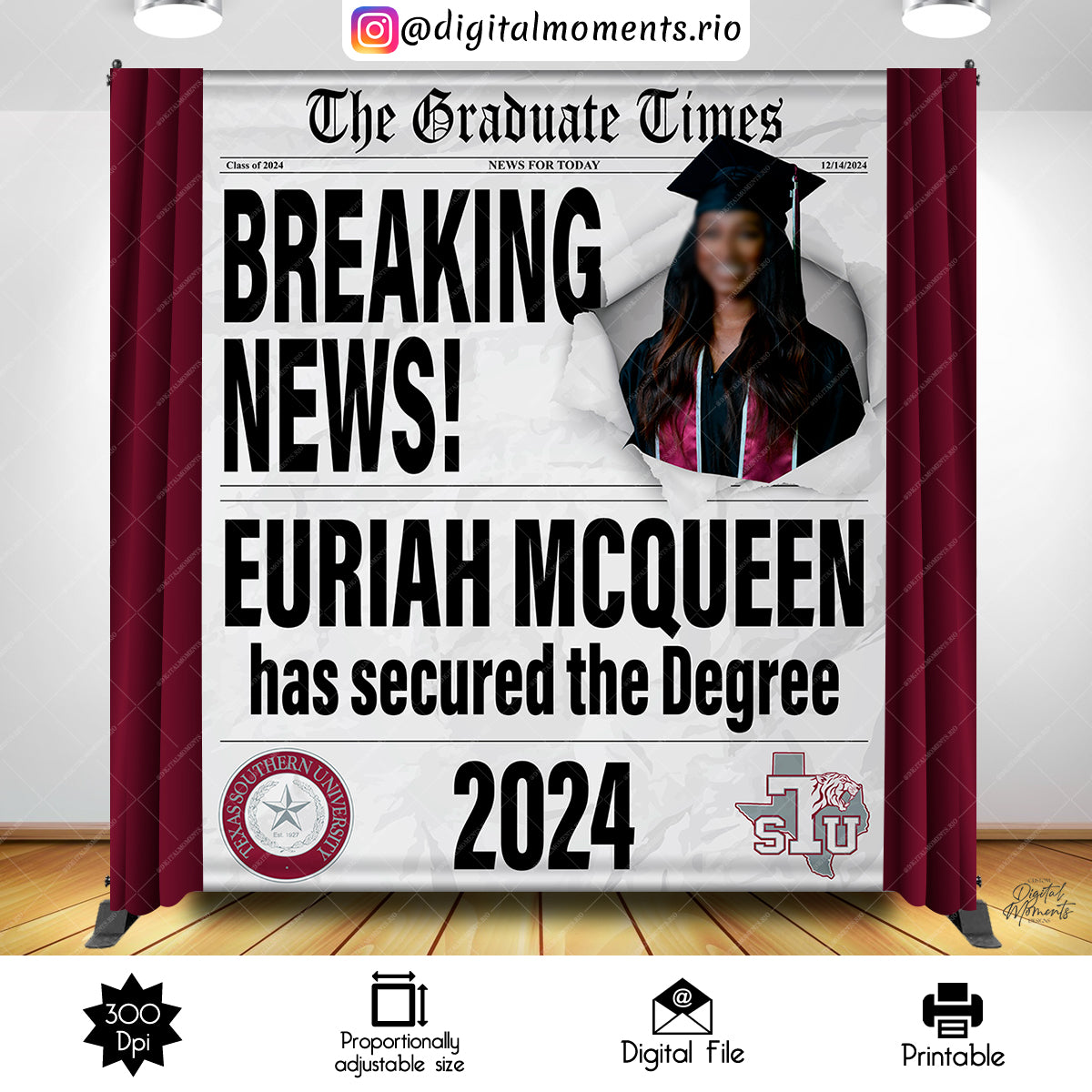 Breaking News 6x7 Custom Backdrop with picture, Digital file only