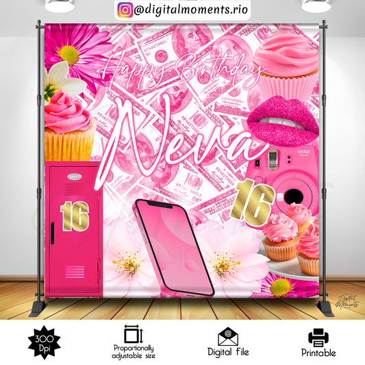 Pink Money Birthday 8x8 Custom Backdrop Design, Digital file only