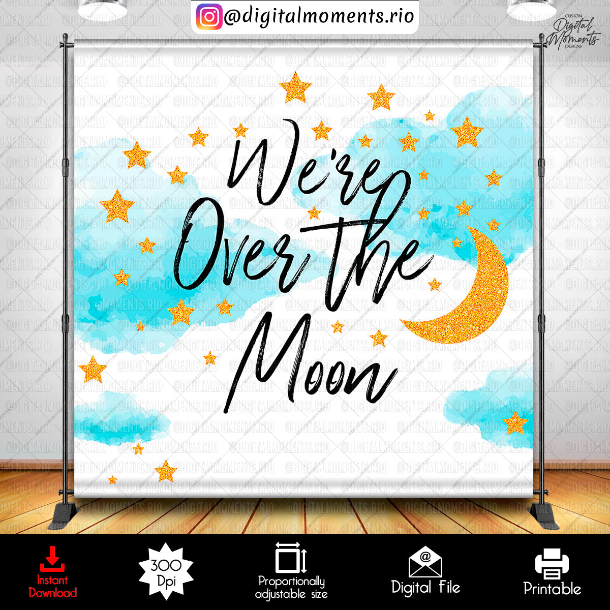 We're Over The Moon 8x8 Digital Backdrop Design, Instant Download | Digital Download for Events - Instant Digital Download. 8x8, arts, backd…
