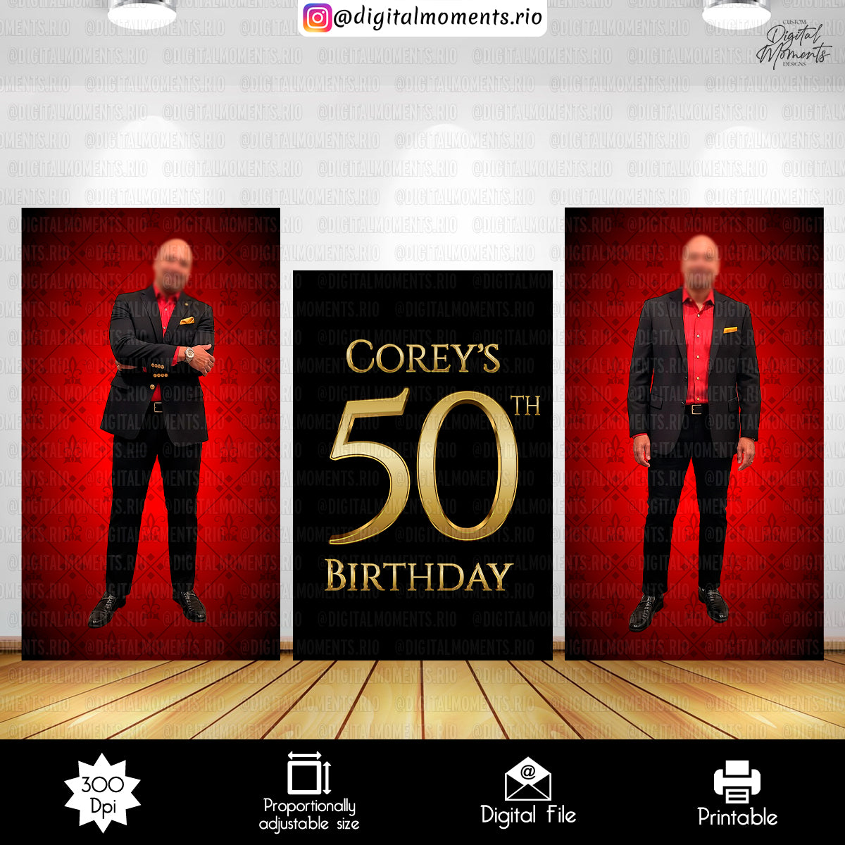 Black, red and gold 4x6 and 4x7 Birthday Panels Custom Designs, Custom Digital File | Digital Download for Events. 4x6, 4x7, 50, 50th, black…
