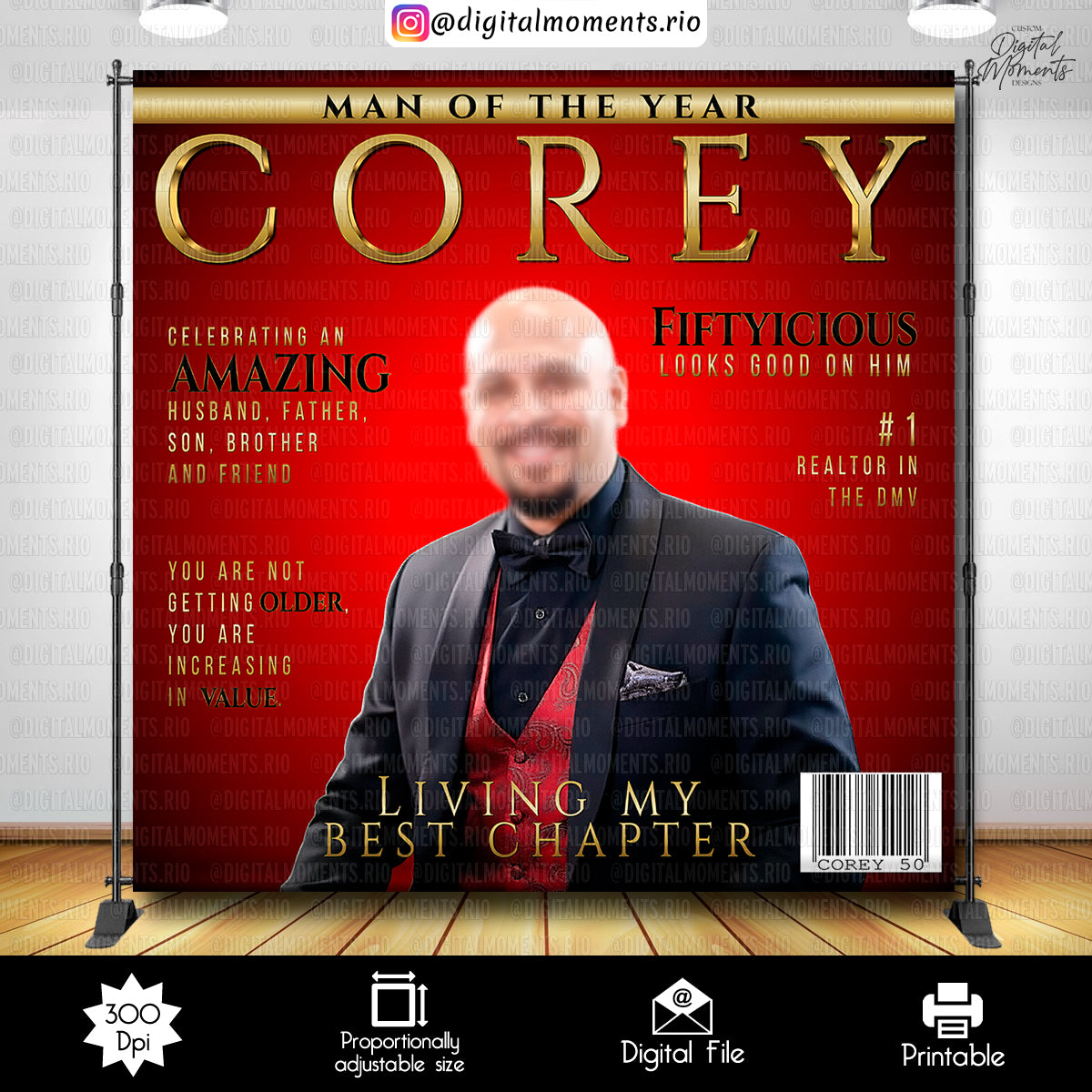 Black, Red and Gold 8x8 50th Birthday Custom Backdrop, Custom Digital File | Digital Download for Events. 50th, 8x8, arts, backdrop, backdro…