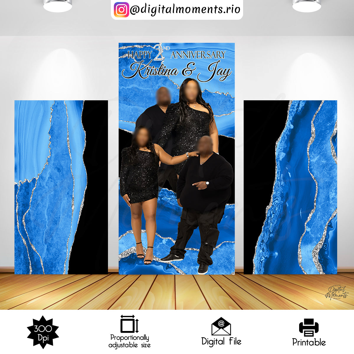 Blue and Silver Marble 4x8 Anniversary Panels Wall Custom Design, Custom Digital File | Digital Download for Events for Events. 4x8, and, an…