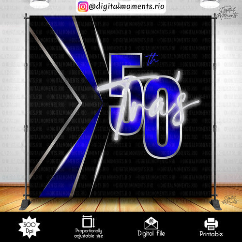 Black, Blue and Silver 8x8 50th Birthday Custom Backdrop, Custom Digital File | Digital Download for Events