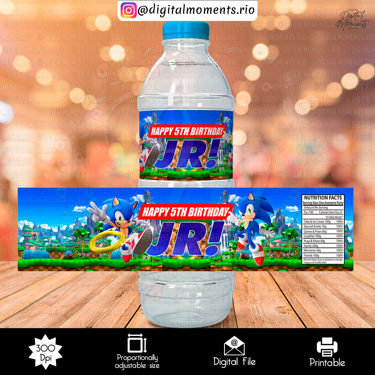 Sonic Birthday Custom Water Bottle Label, Digital file only | Digital Download for Events